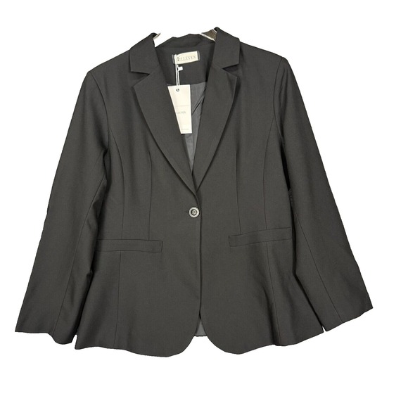 Elleven Jacket Womens Large‎ Black Blazer NWT Stretch Business Casual Minimalist - Picture 1 of 11